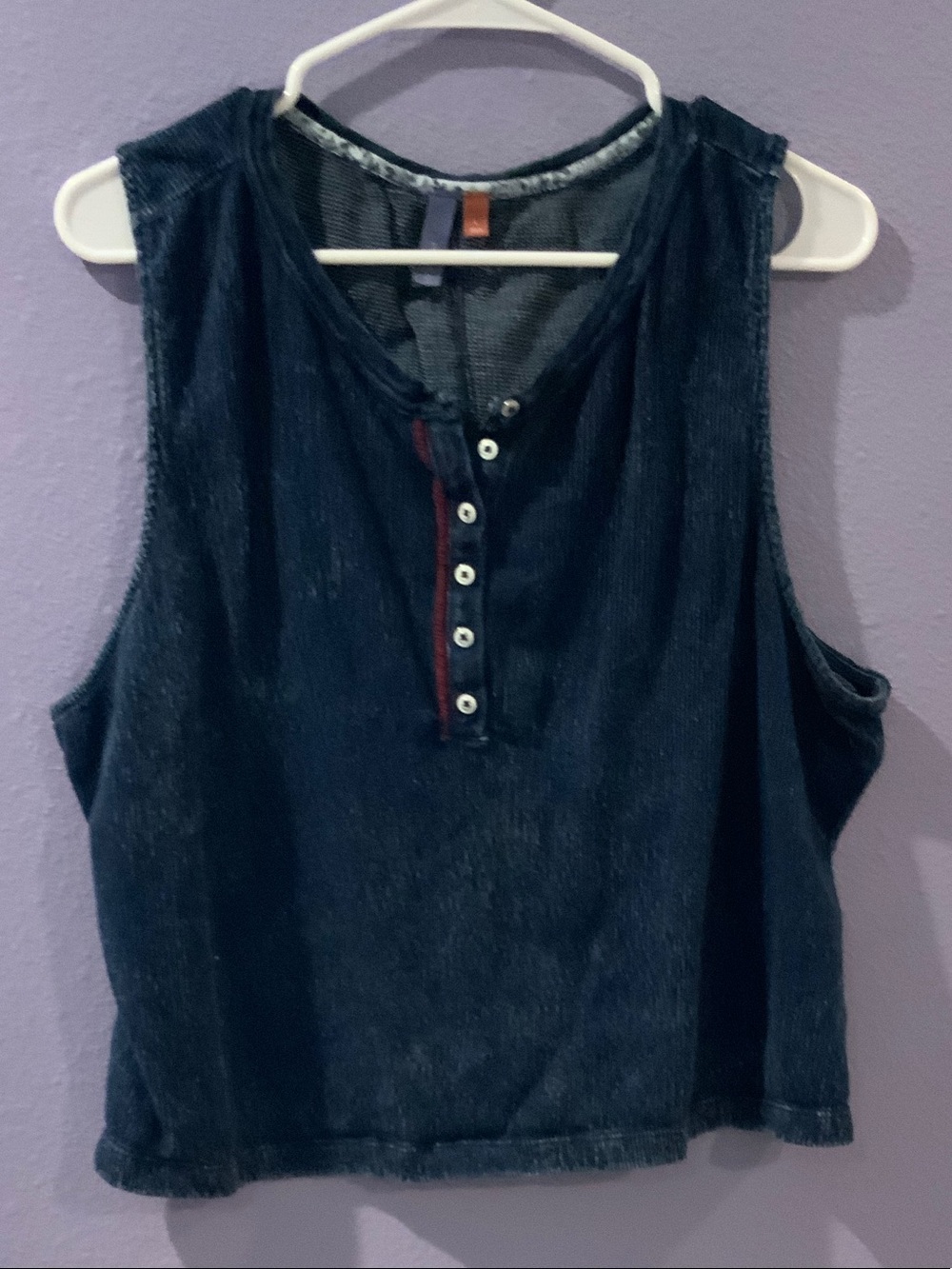 Pilcro Navy Sleeveless Henley Tank with Button Placket